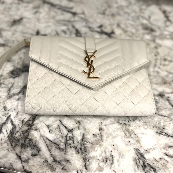 Yves Saint Laurent Handbags - YSL Saint Laurent Envelope Flap Pouch Quilted Grain Blanc Vintage
